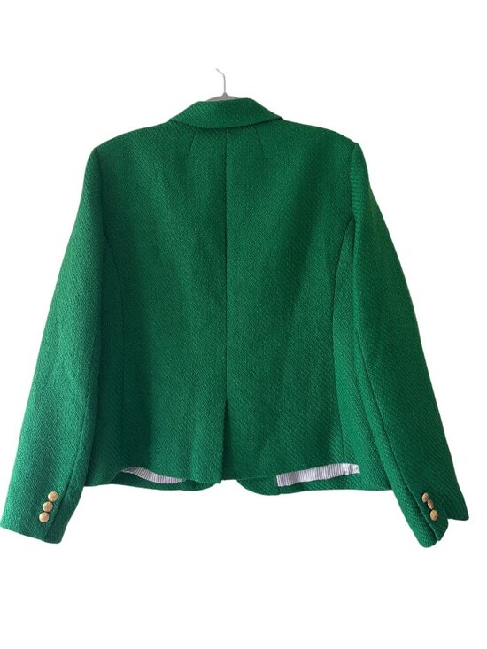 J.Crew Green Tweed Schoolboy Blazer Size 18 Gold Button Lined Classic Style - Picture 5 of 15